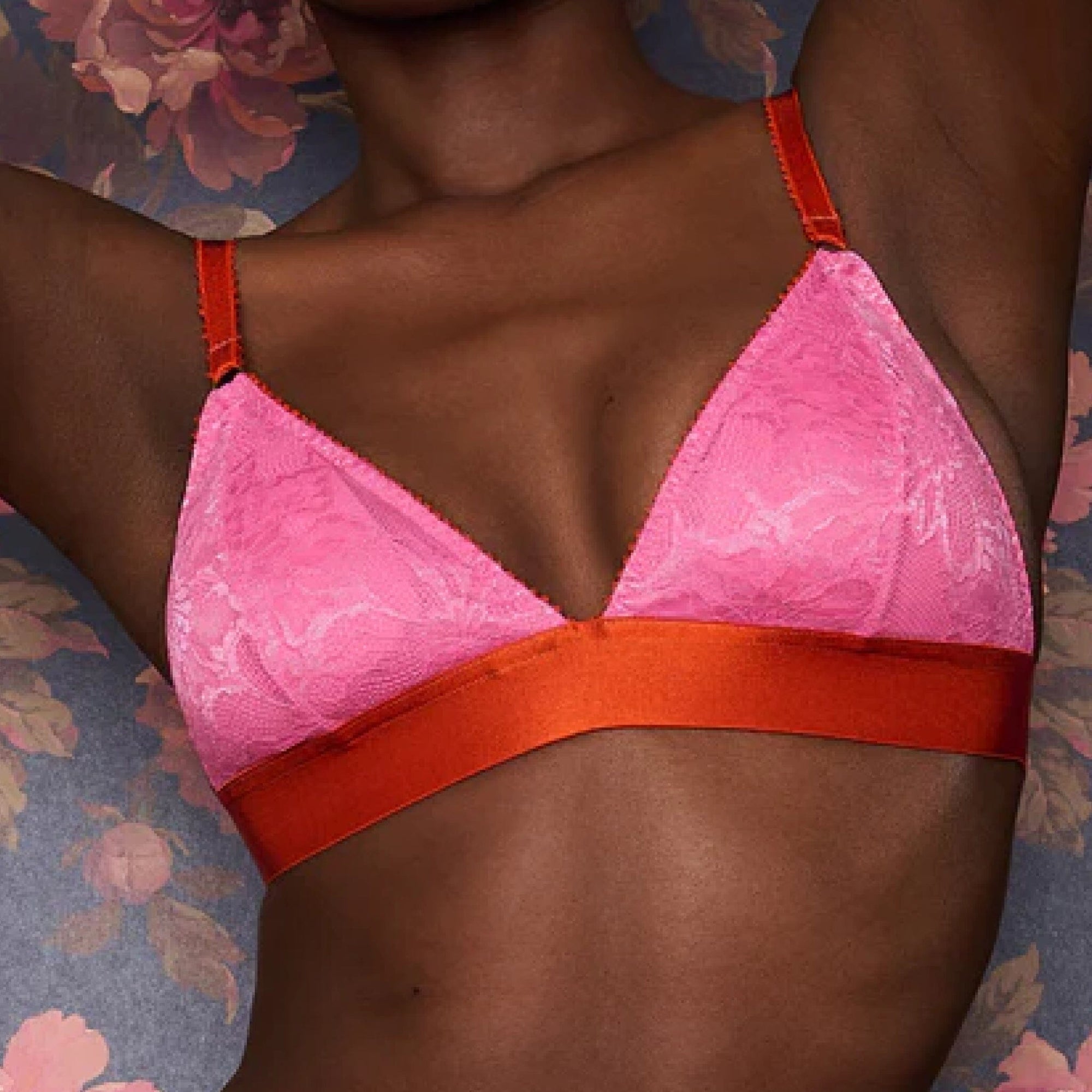Hot pink lace & paprika padded triangle bralette Bras Dora Larsen 