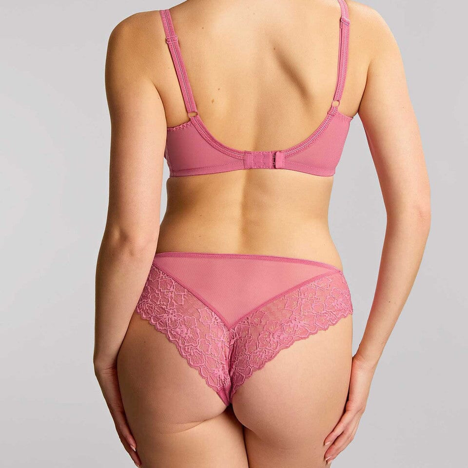 Houndstooth & floral lace brazilian knicker [Strawberry Sorbet] Panache 
