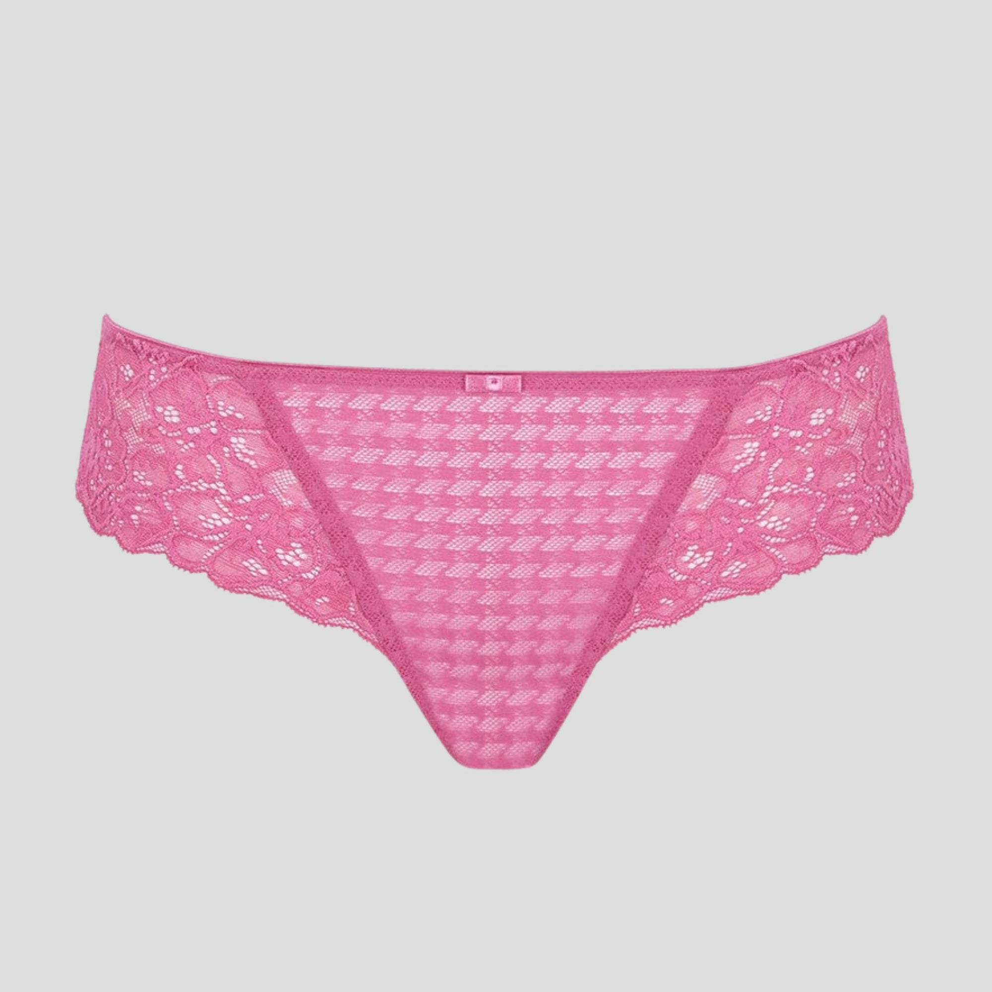 Houndstooth & floral lace brazilian knicker [Strawberry Sorbet] Panache 