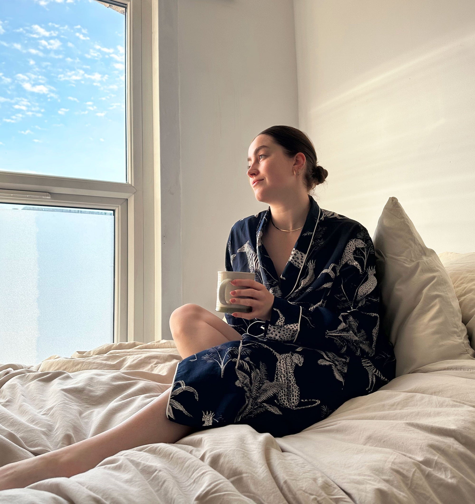 Organic cotton robe [Navy Jungle] Sleep Myza 