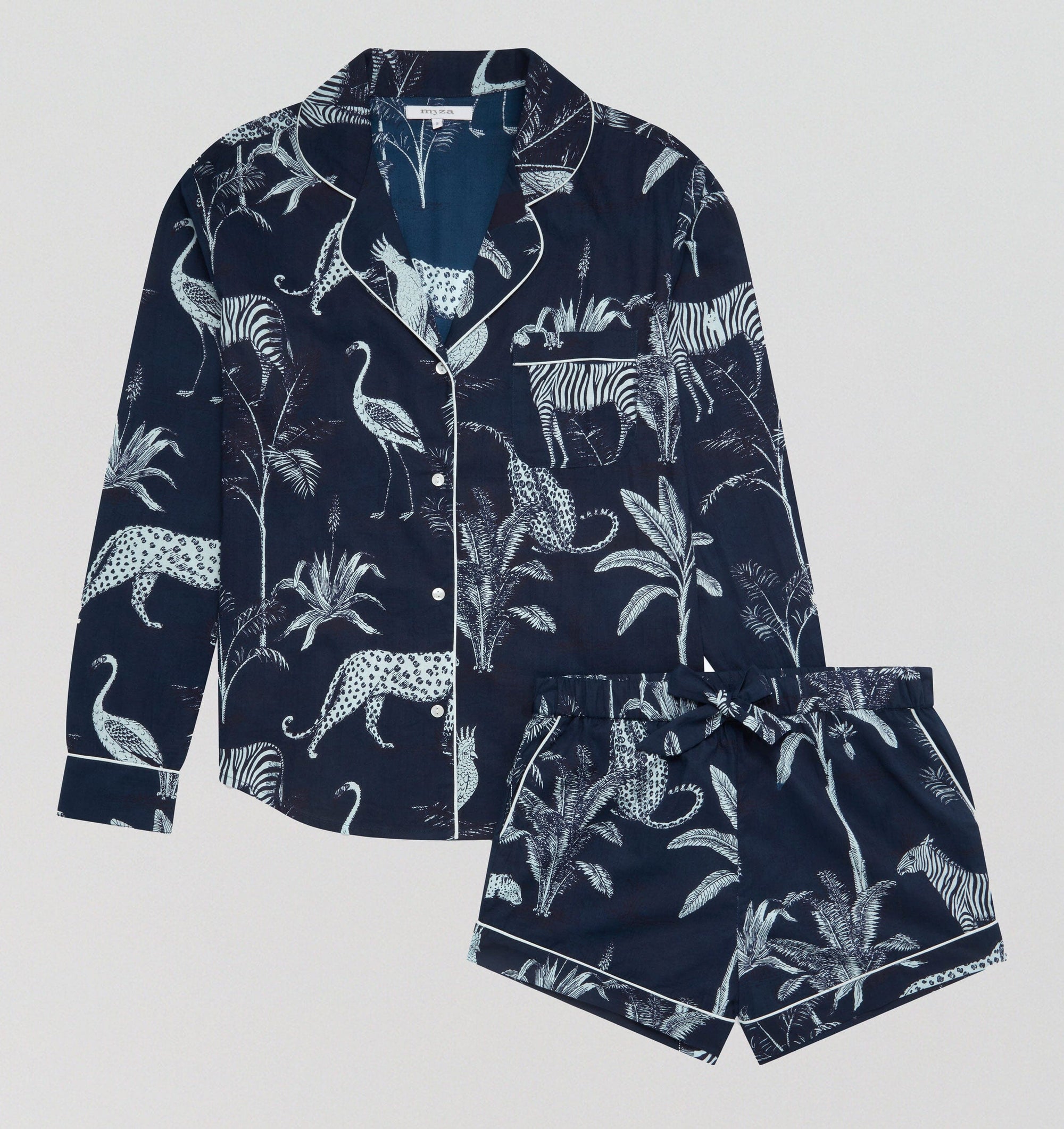 Organic cotton long sleeve pyjama short set [Navy Jungle] Sleep Myza 