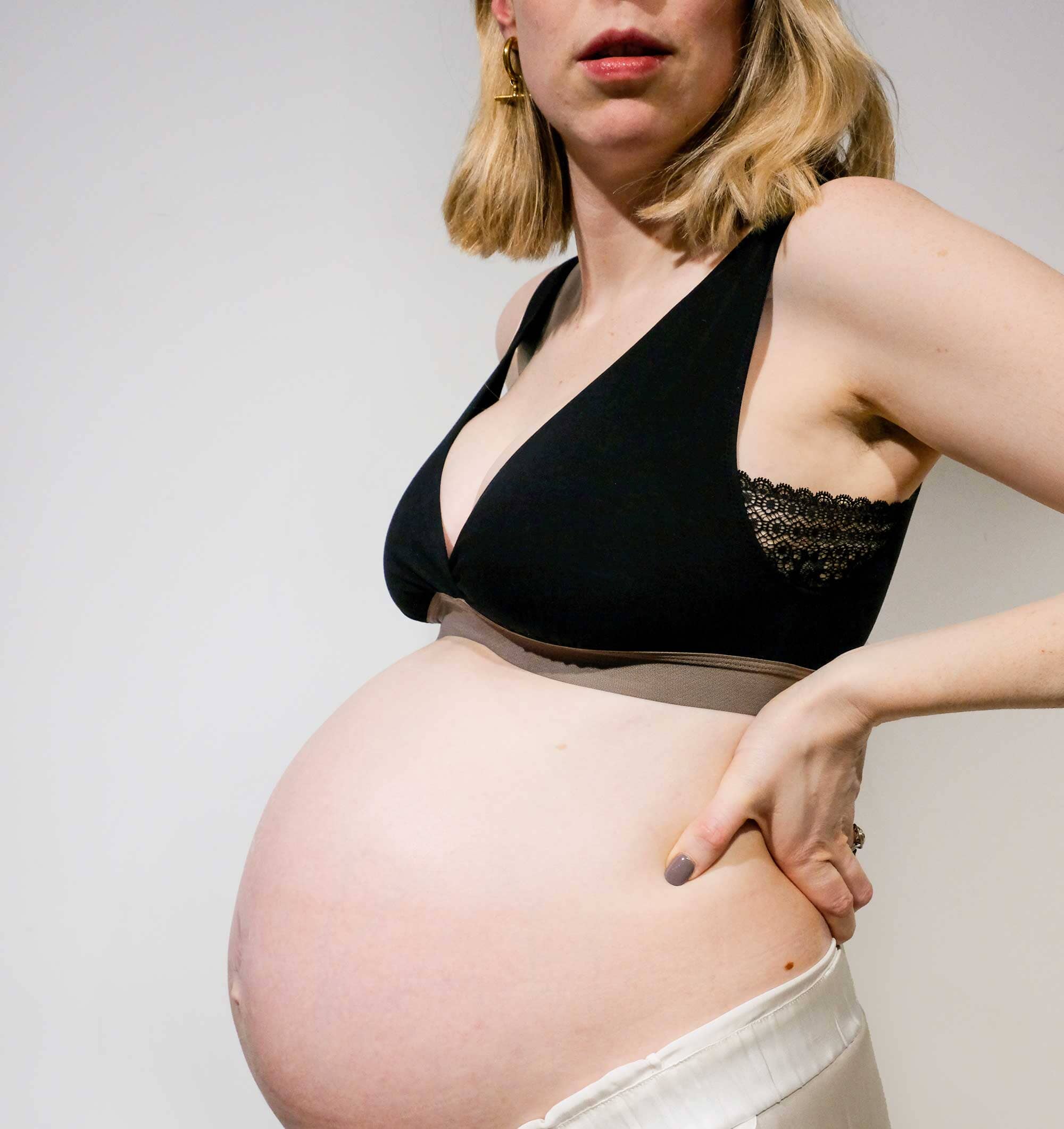 Lace insert crop [Black/Taupe] Maternity Six 