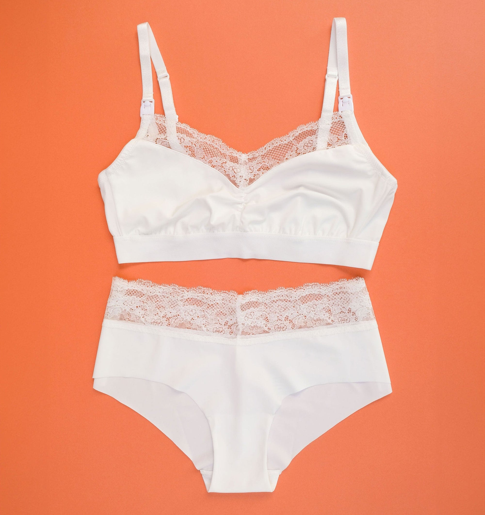 Microfibre lace trim nursing bra [White] Maternity Six 