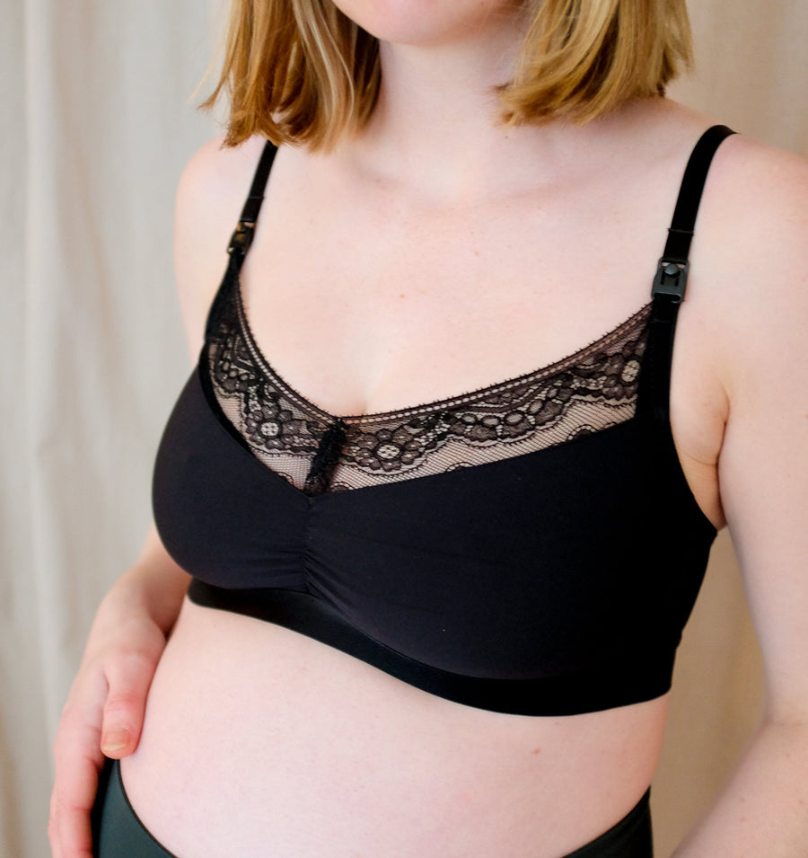 Lace trim nursing bra [Black] Maternity Six 