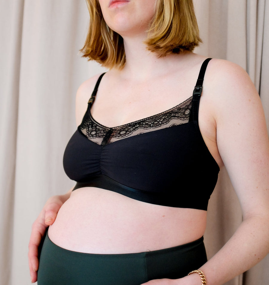 Lace trim nursing bra [Black] Maternity Six 