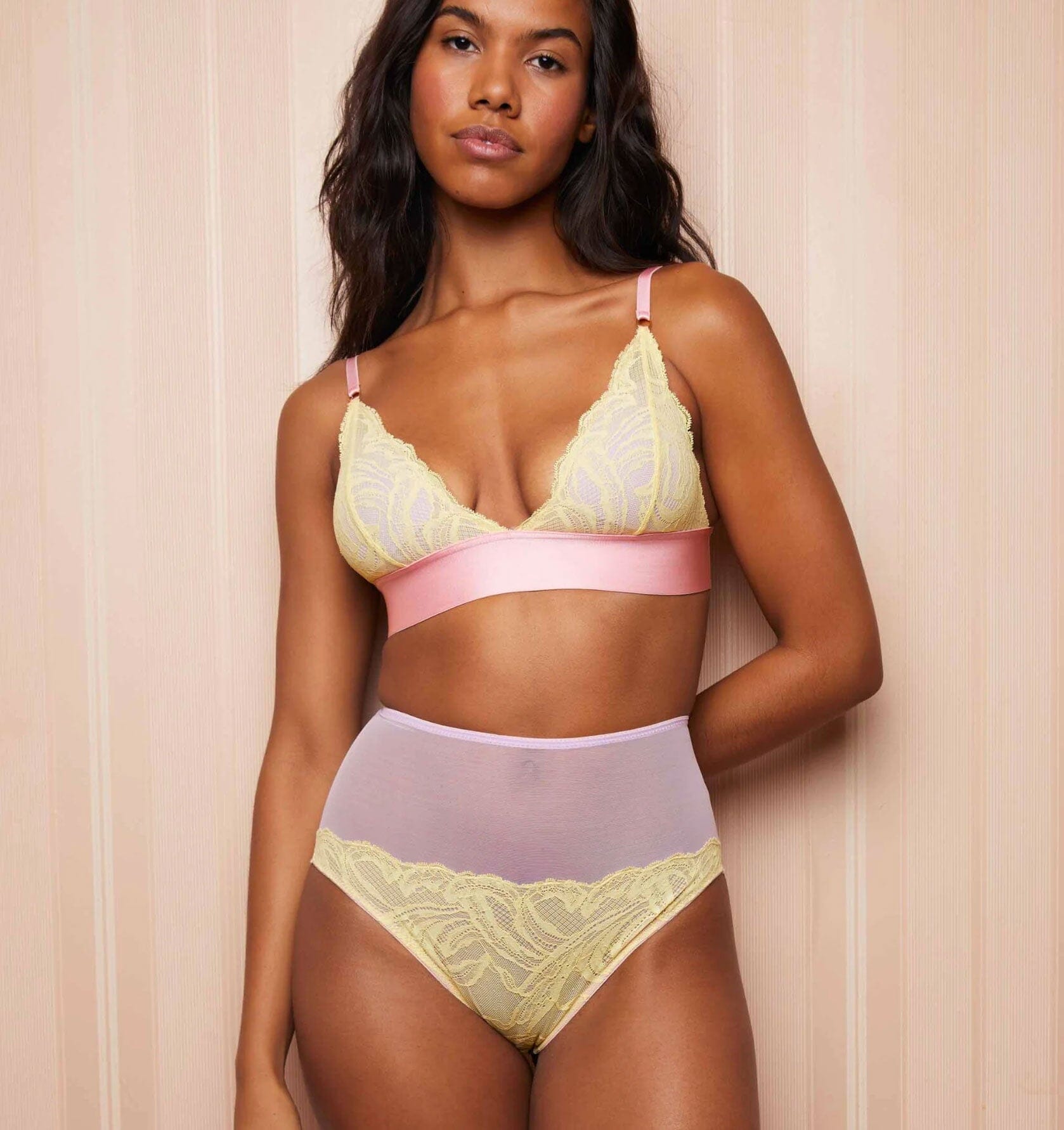 Lemon lace &amp; violet mesh padded triangle Bras Dora Larsen 