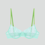 Light turquoise & lime green floral lace balconette bra