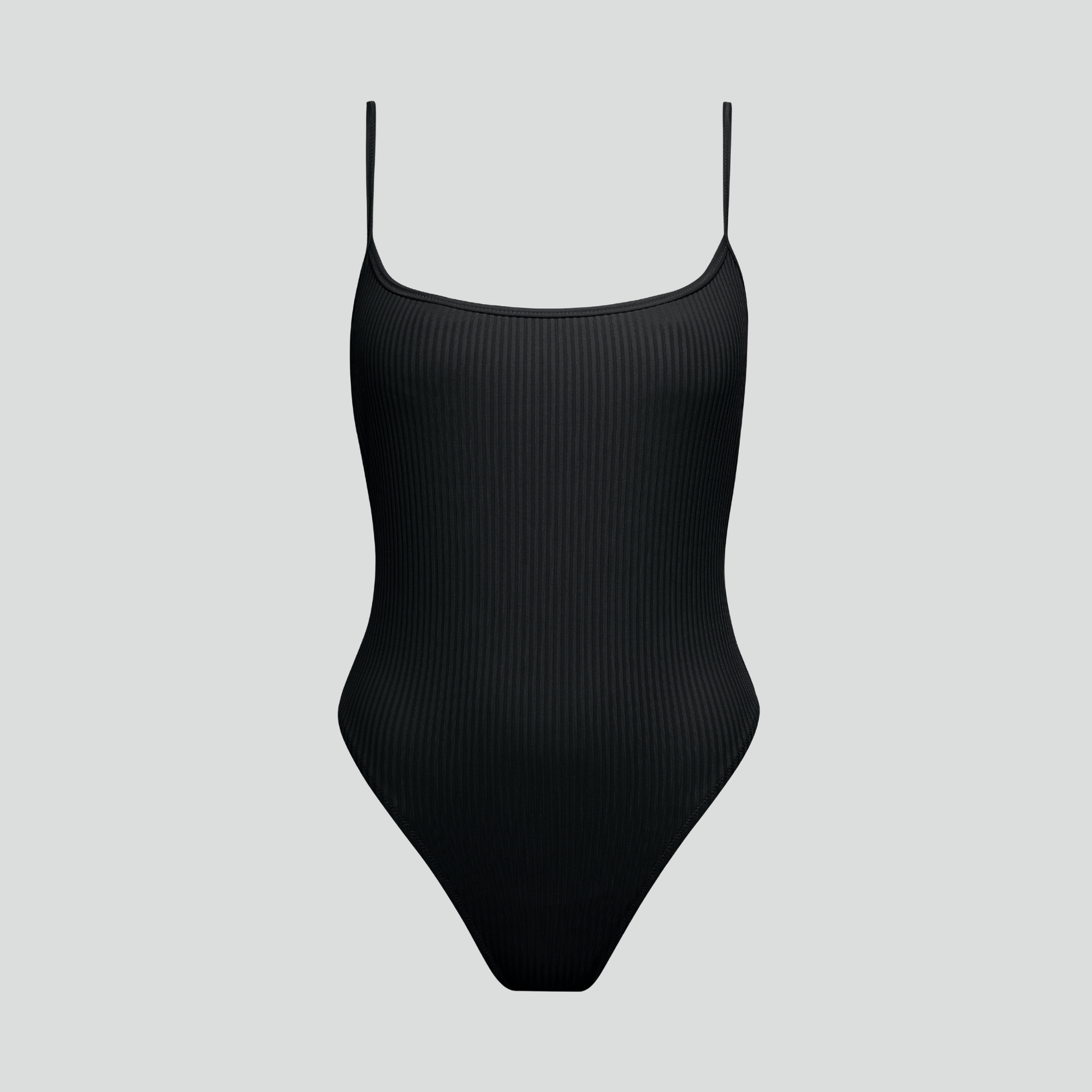 Spaghetti strap ribbed swimsuit [Black]