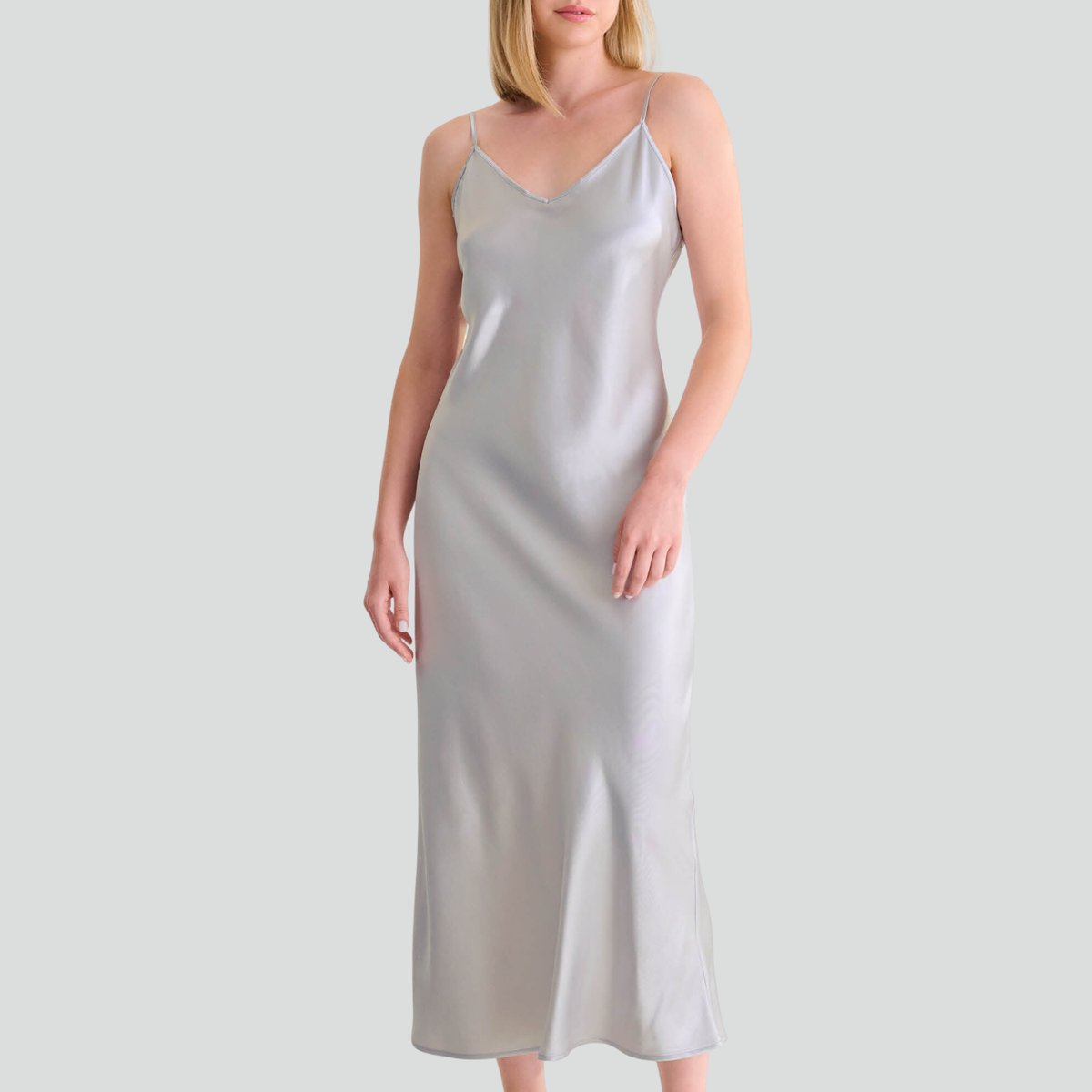 Long satin slip dress [Silver Shimmer]