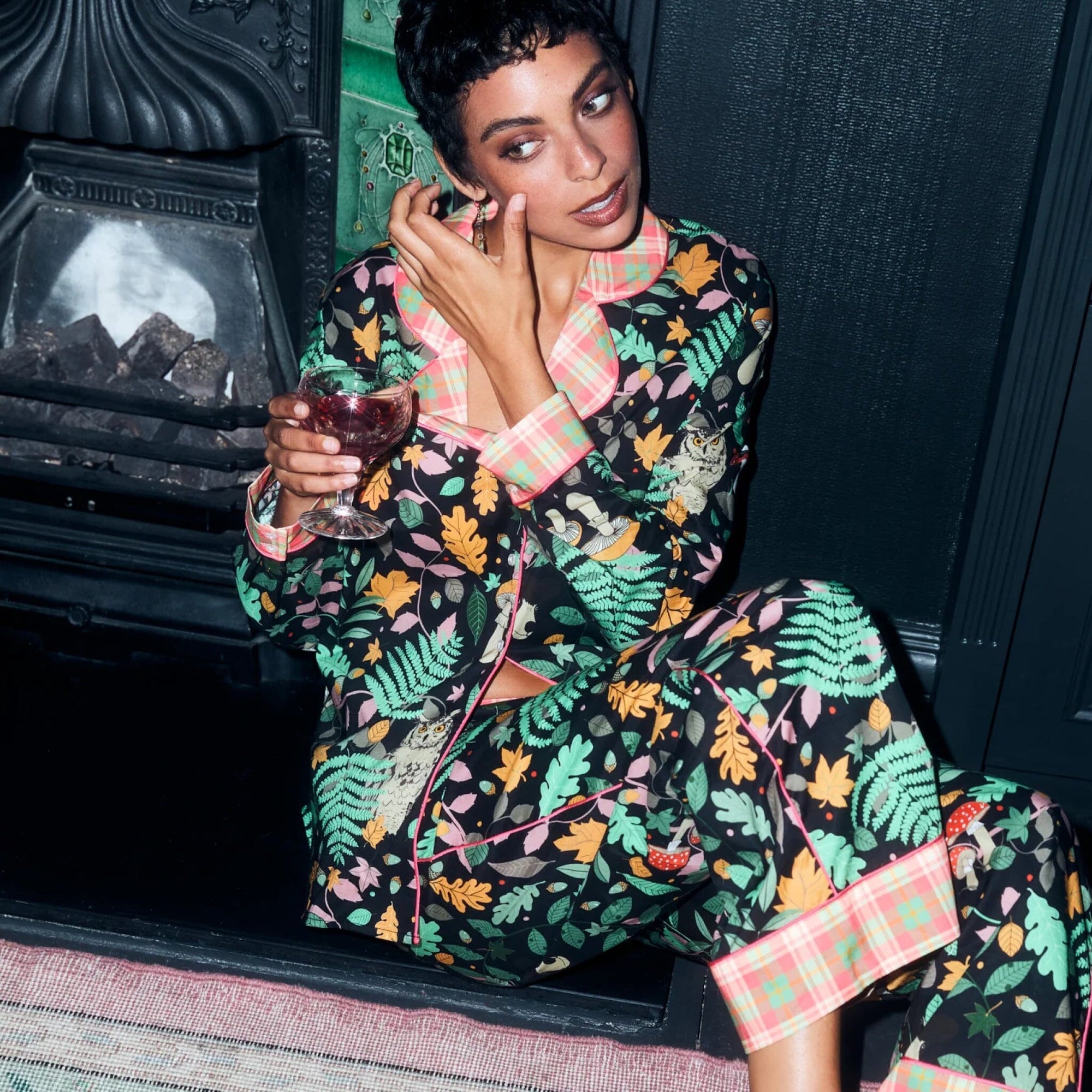 Fantastical forest long cotton pyjama set Sleep Karen Mabon 