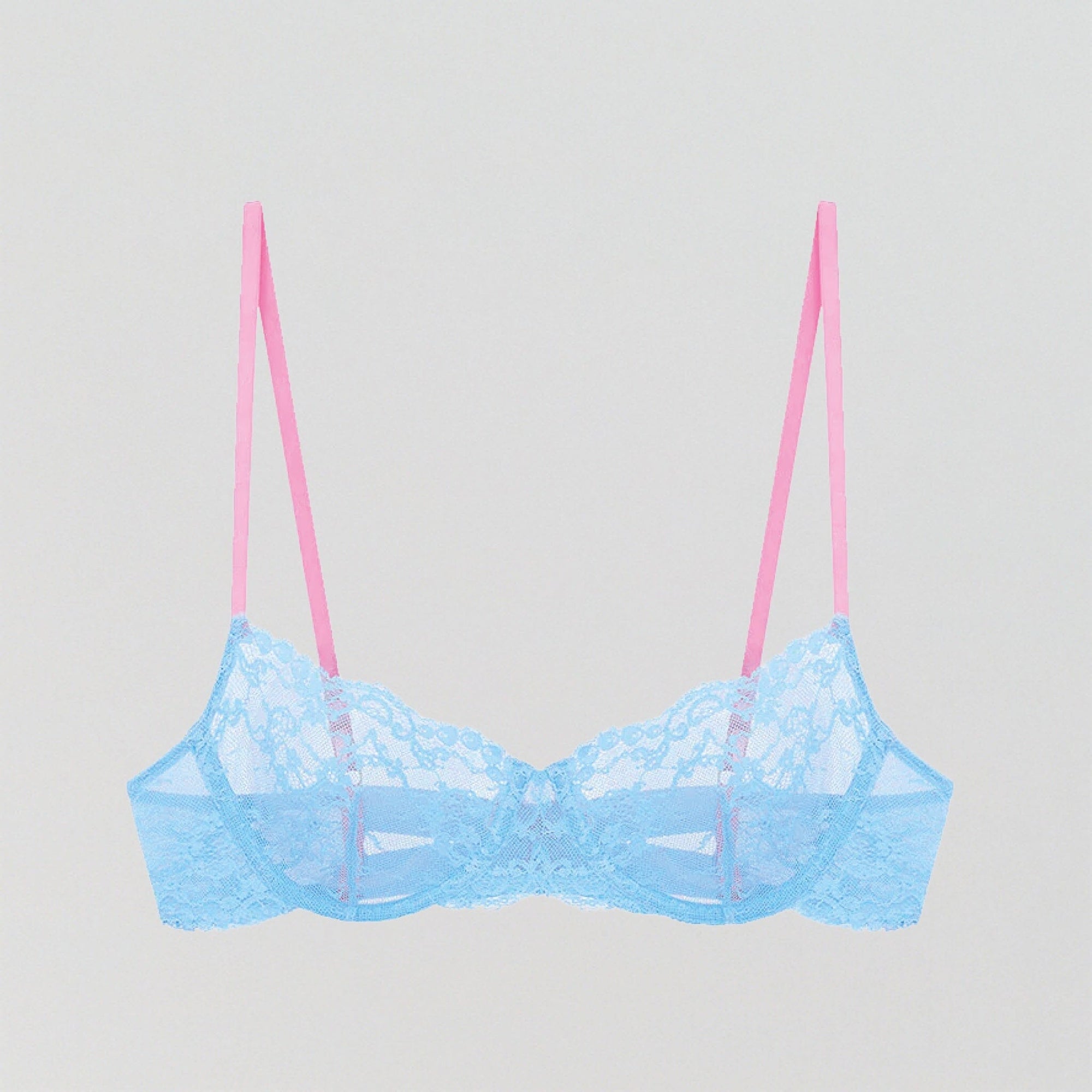 Periwinkle blue & pink floral lace balconette bra Bras Dora Larsen 