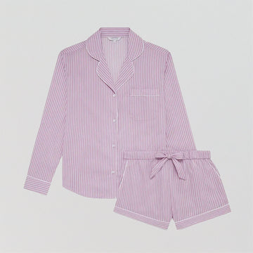 Organic cotton long sleeve pyjama short set [Mauve Stripe] Sleep Myza XS 