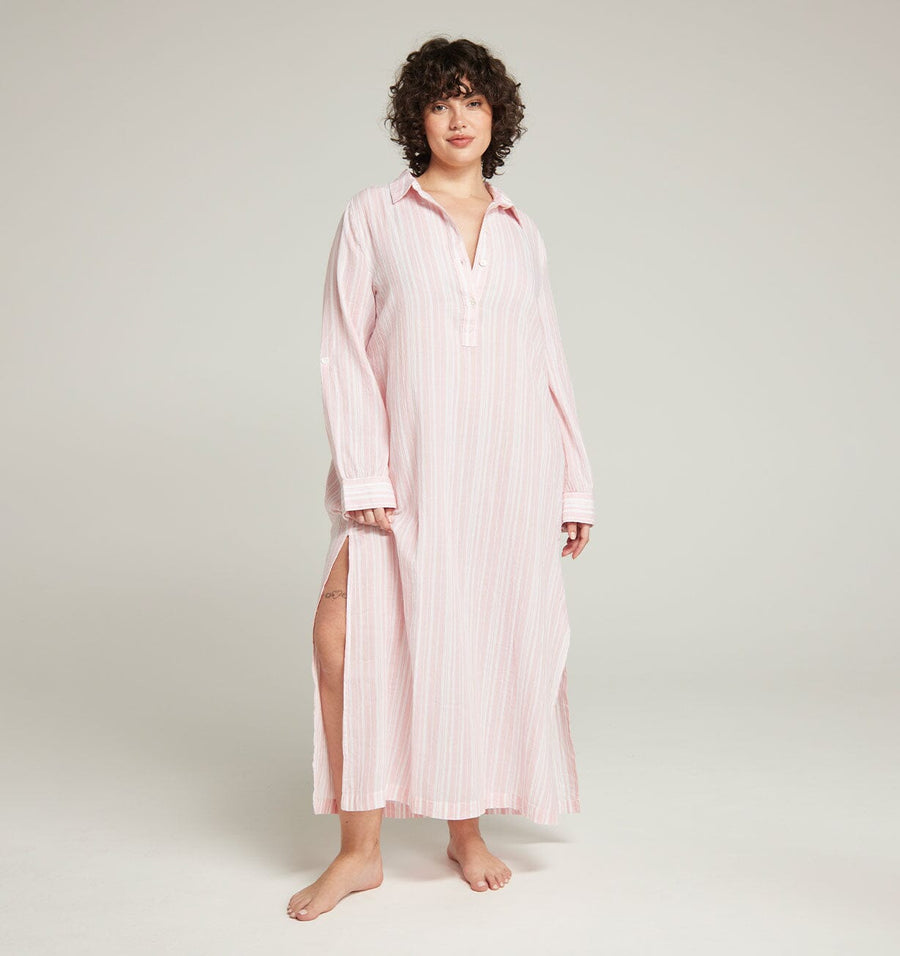 Floor length relaxed fit nightshirt [Fondant Stripe] Sleep Nudea 