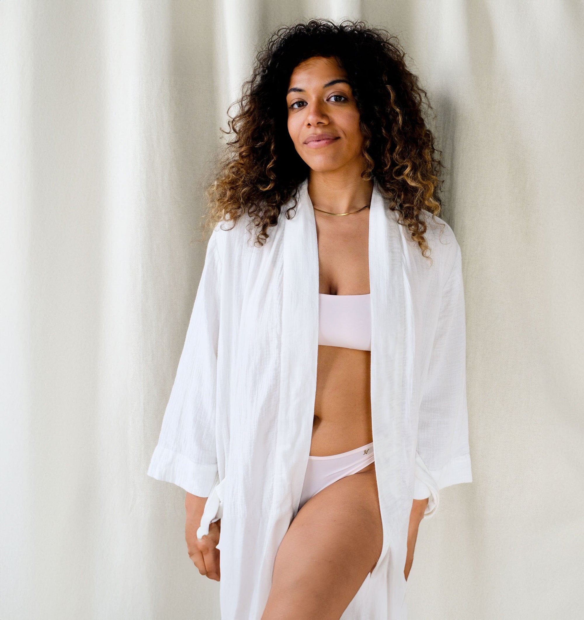 Belted cotton robe [Linen White] Sleep Nudea 
