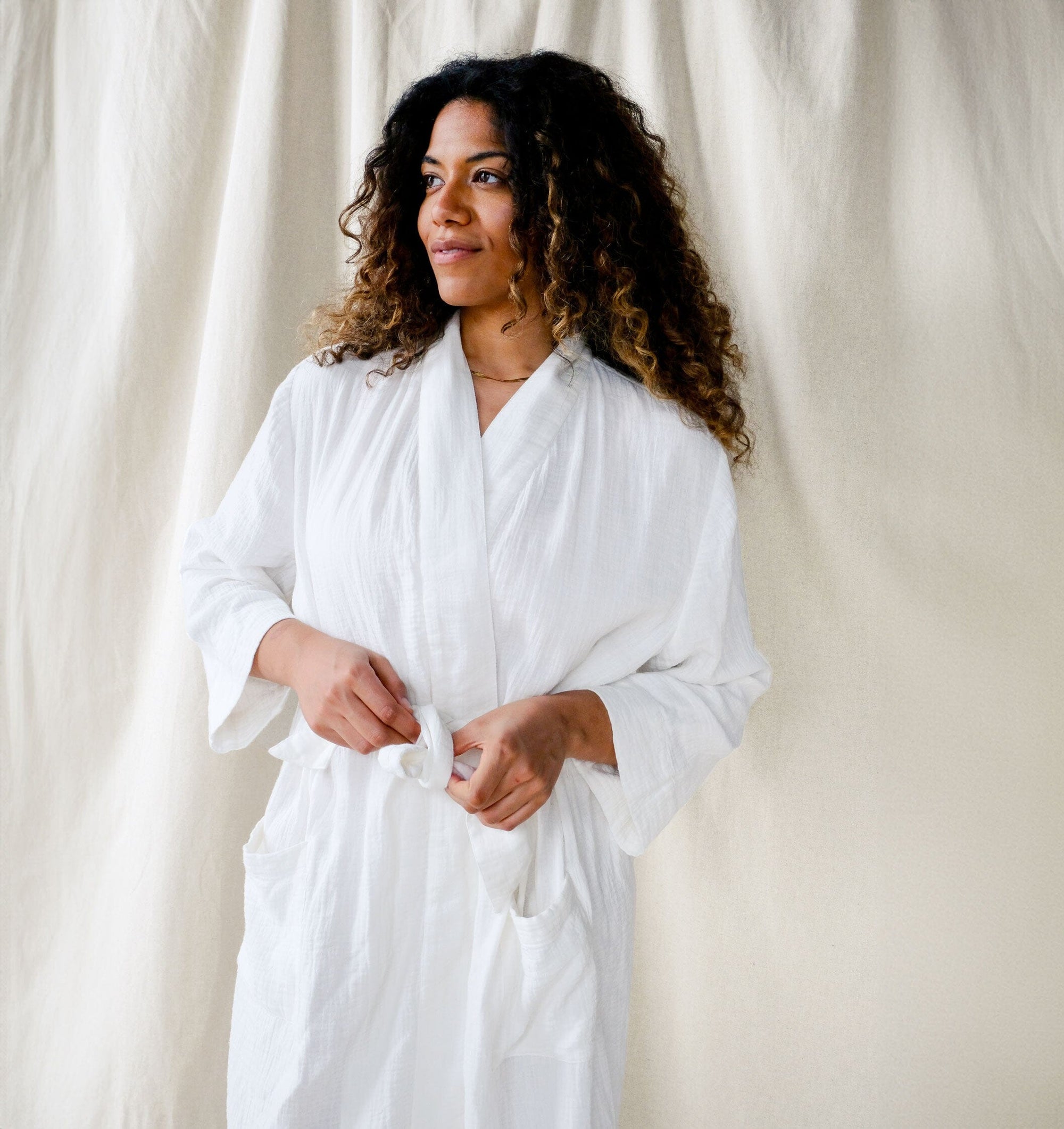 Belted cotton robe [Linen White] Sleep Nudea 