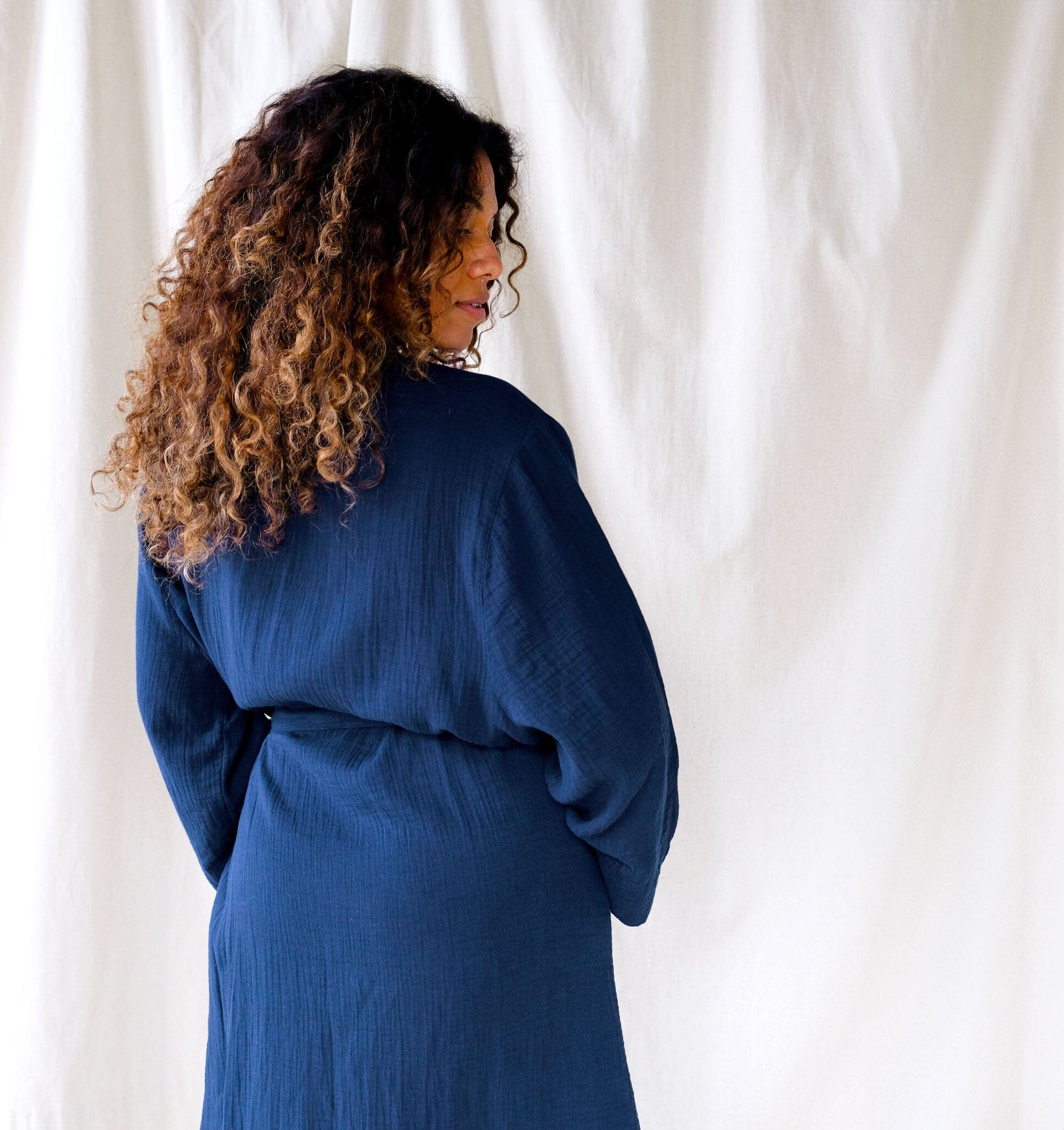 Belted cotton robe [Navy] Sleep Nudea 