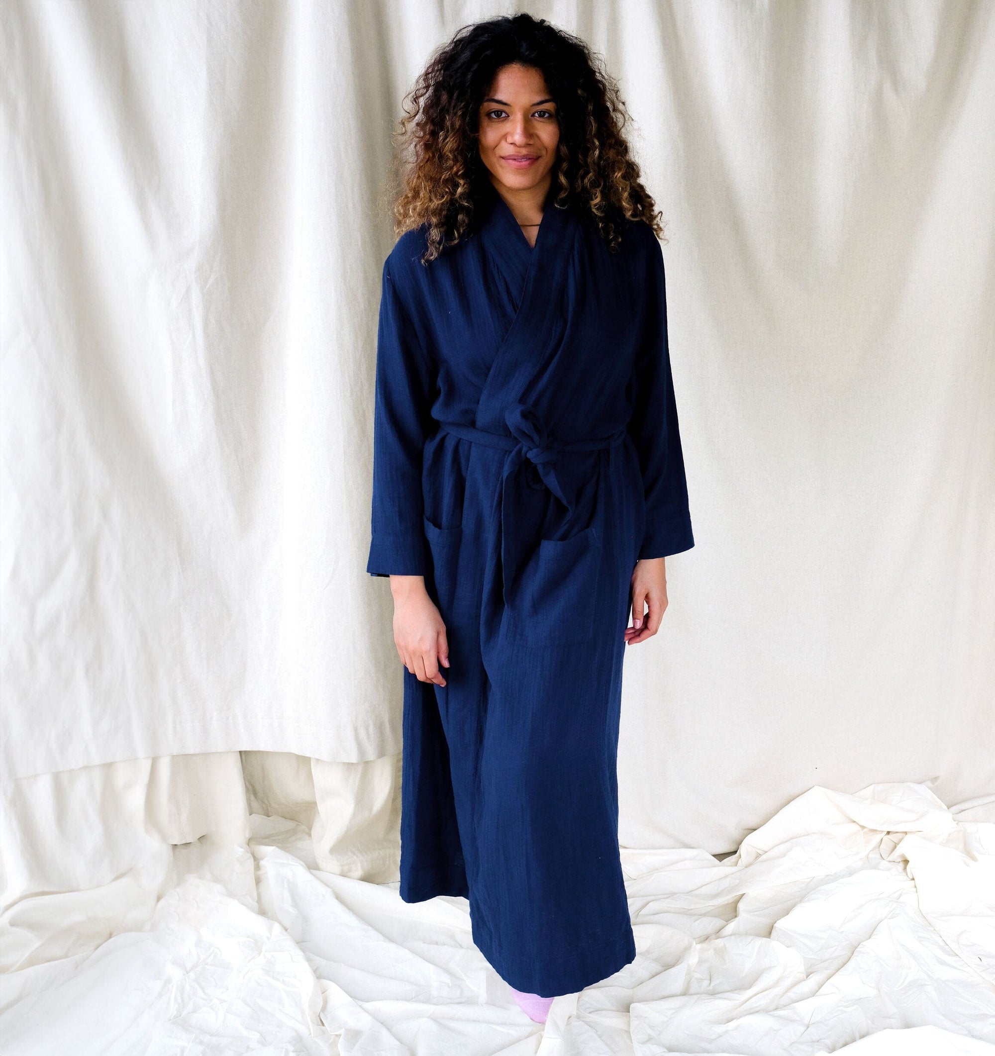 Belted cotton robe [Navy] Sleep Nudea 