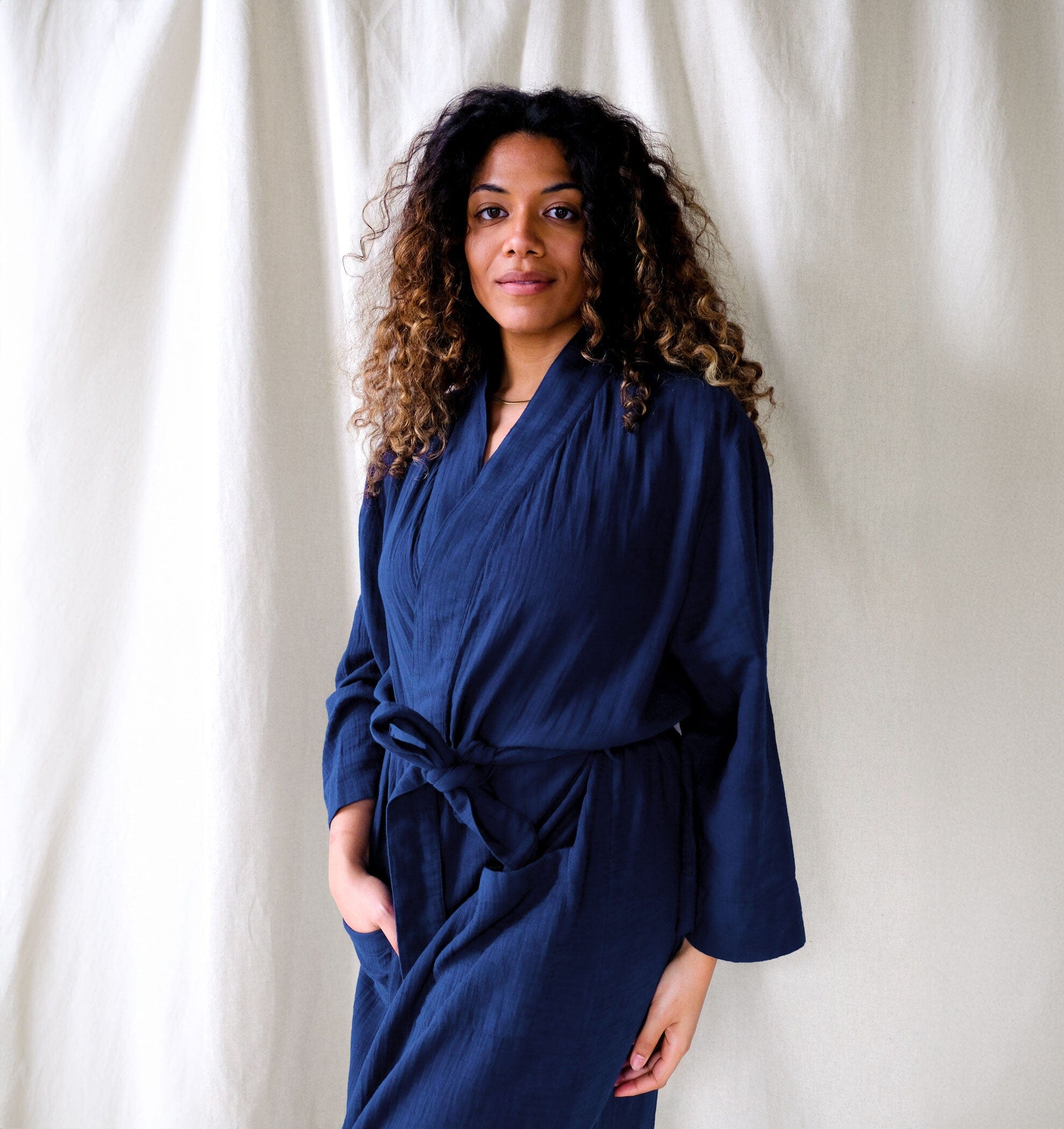 Belted cotton robe [Navy] Sleep Nudea 