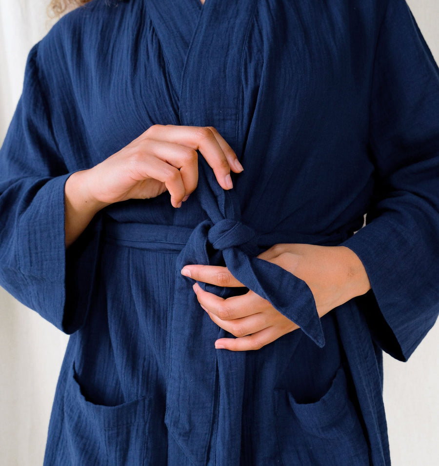 Belted cotton robe [Navy] Sleep Nudea 