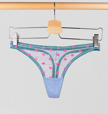 Pink daisy & cornflower mesh thong Bottoms Dora Larsen 