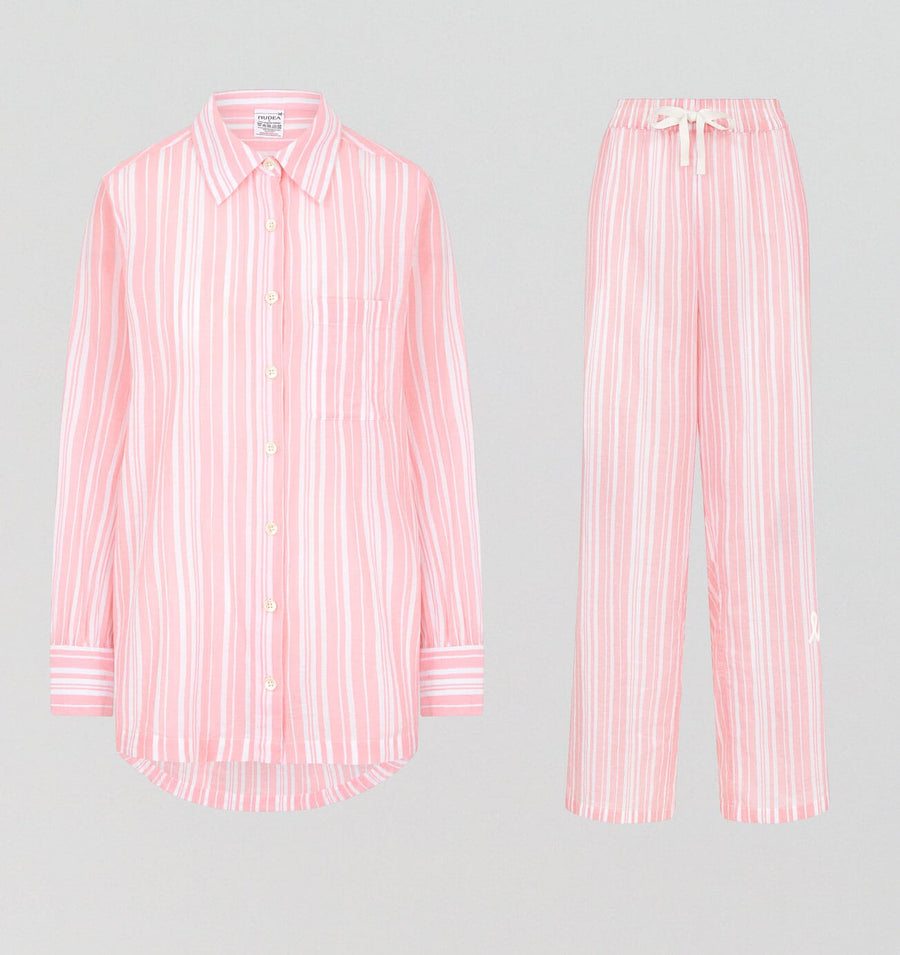 Relaxed fit long cotton pyjamas [Fondant Stripe] Sleep Nudea 