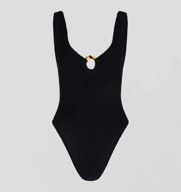 Plunge tortoise shell detail one piece [Black Crinkle] Swim Hunza G 