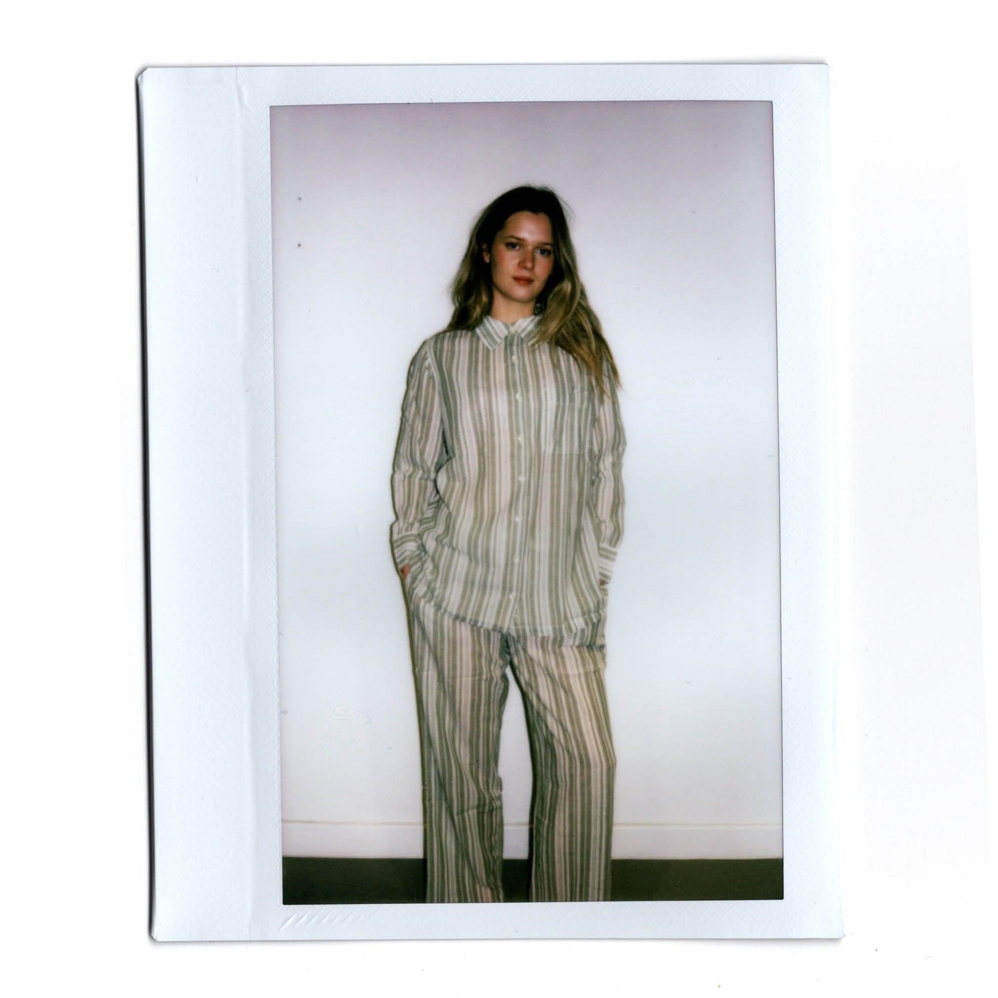 Relaxed fit long cotton pyjamas [Sage stripe] Sleep Nudea 