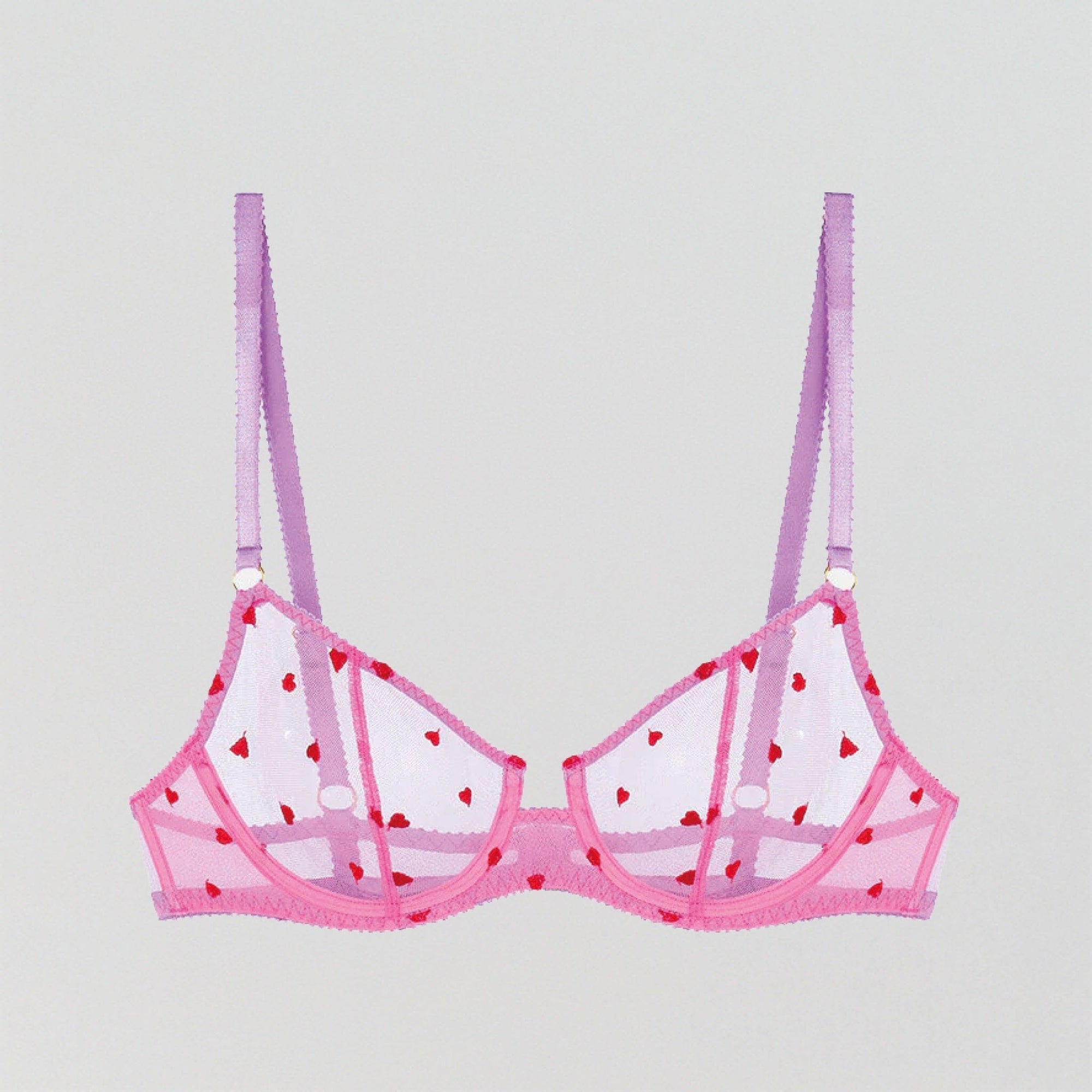 Scarlet heart & pink mesh underwired bra Bras Dora Larsen 