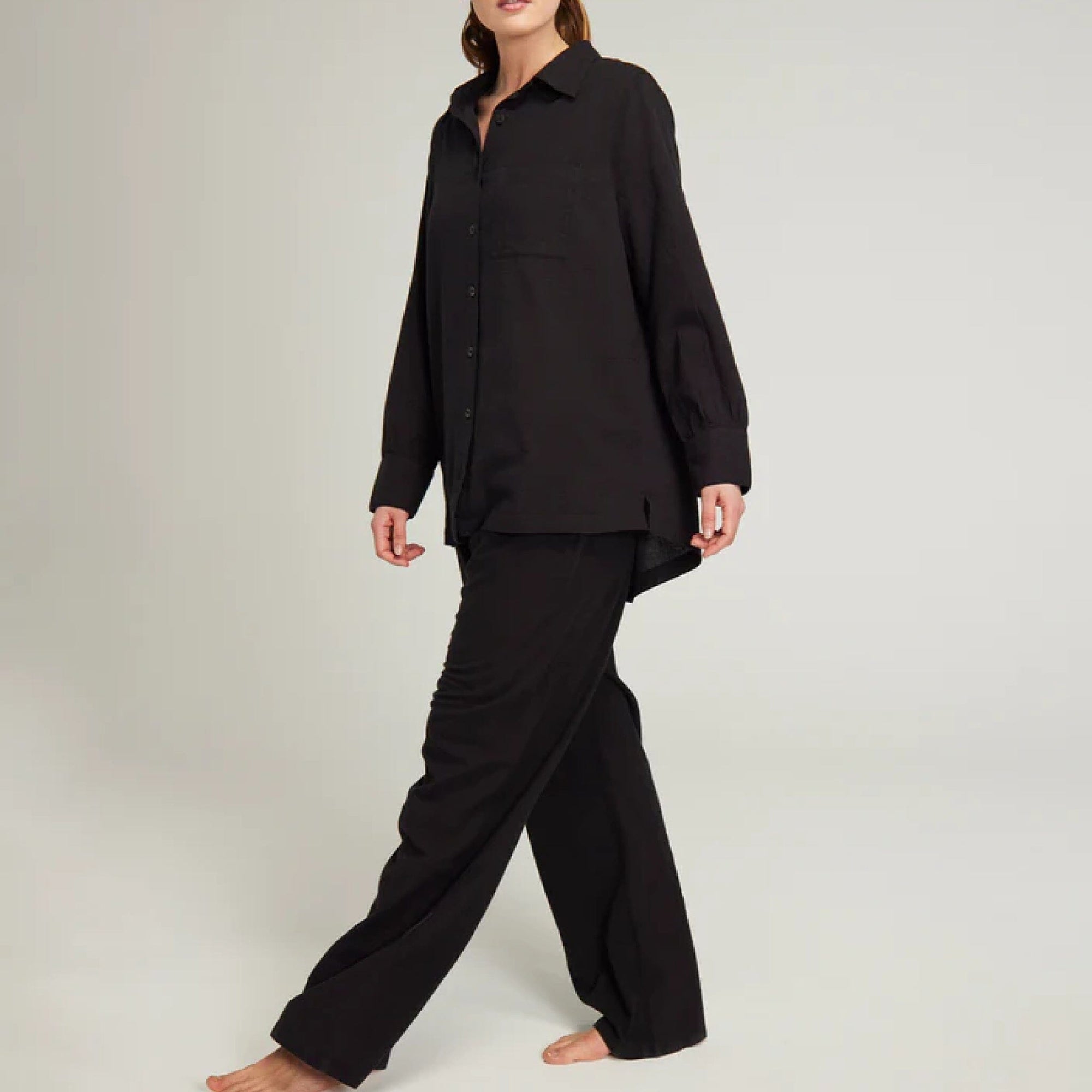 Relaxed fit long cotton pyjamas [Black] Sleep Nudea XS 