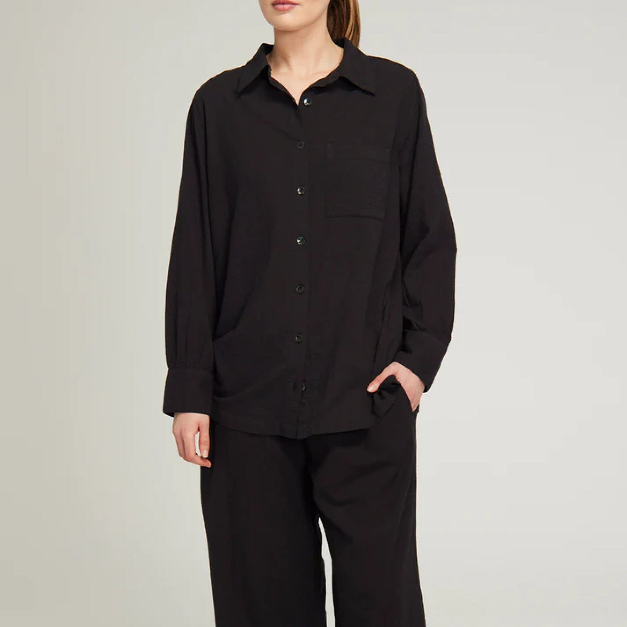 Relaxed fit long cotton pyjamas [Black] Sleep Nudea 