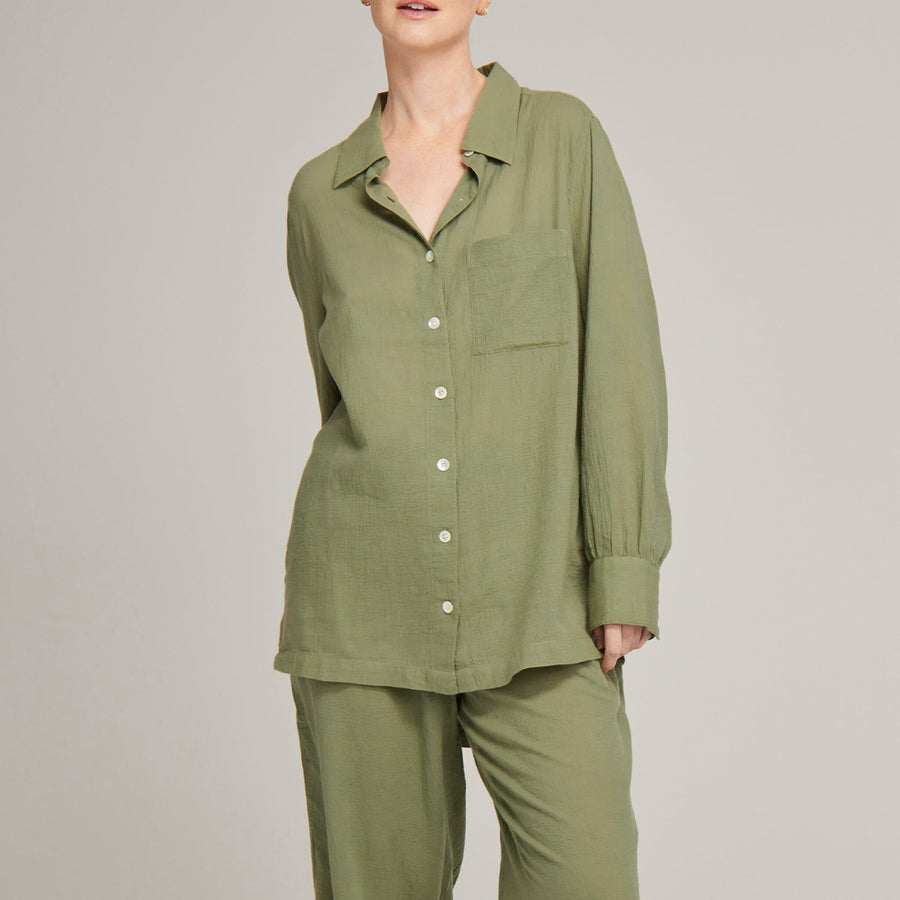 Relaxed fit long cotton pyjamas [Sage] Sleep Nudea 