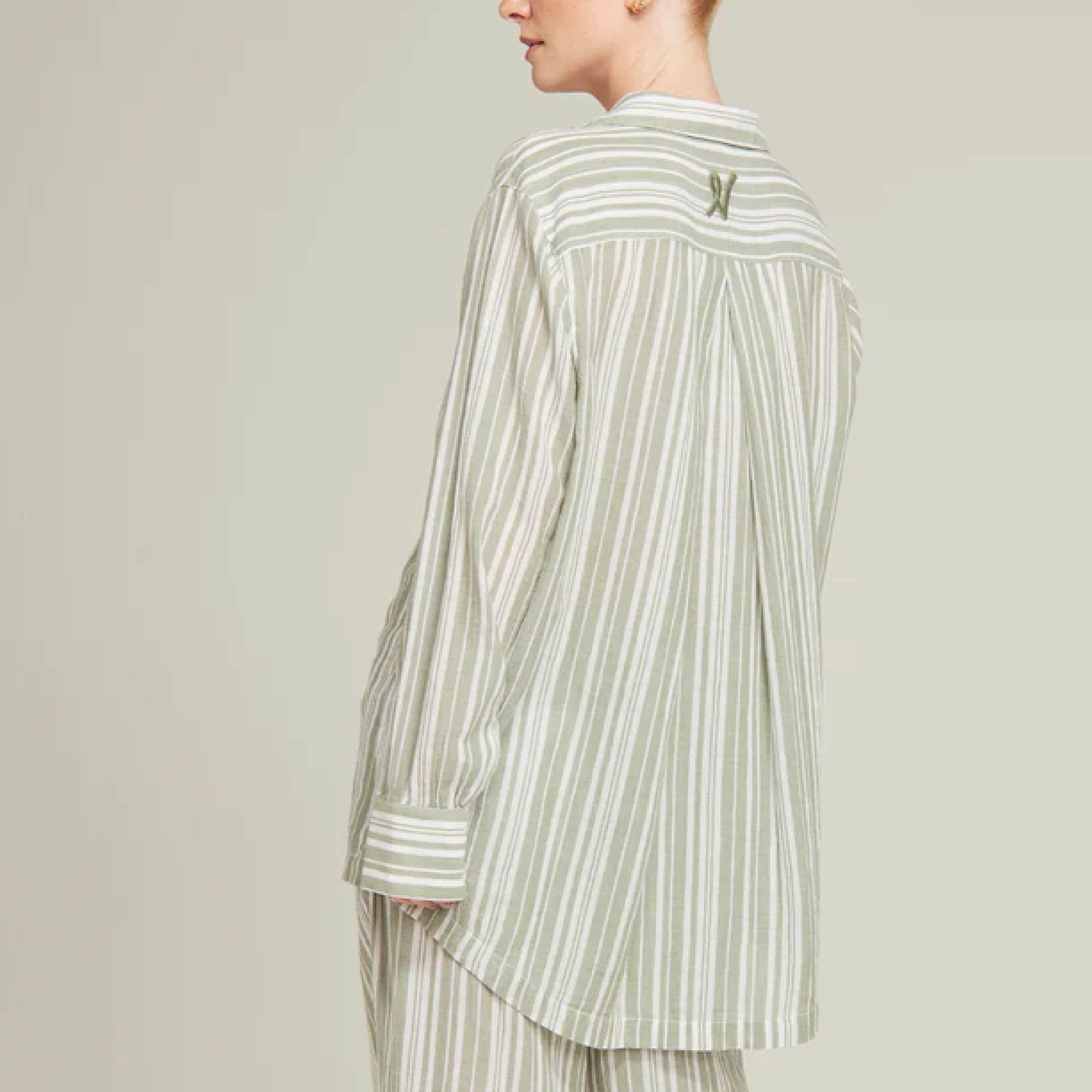 Relaxed fit long cotton pyjamas [Sage stripe] Sleep Nudea 