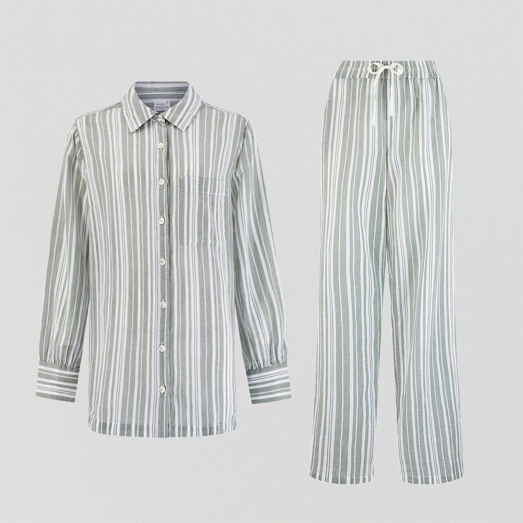 Relaxed fit long cotton pyjamas [Sage stripe] Sleep Nudea XS 
