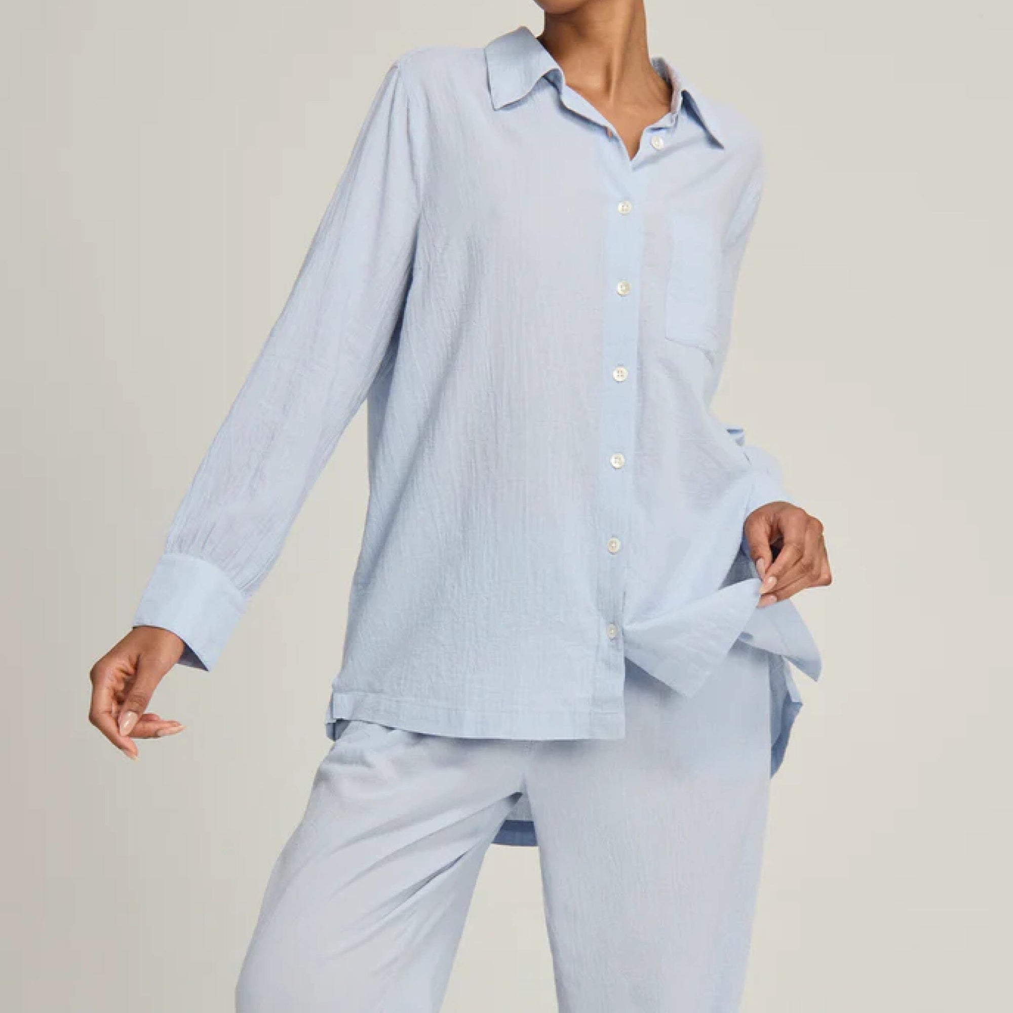 Relaxed fit long cotton pyjamas [Sky Blue] Sleep Nudea 