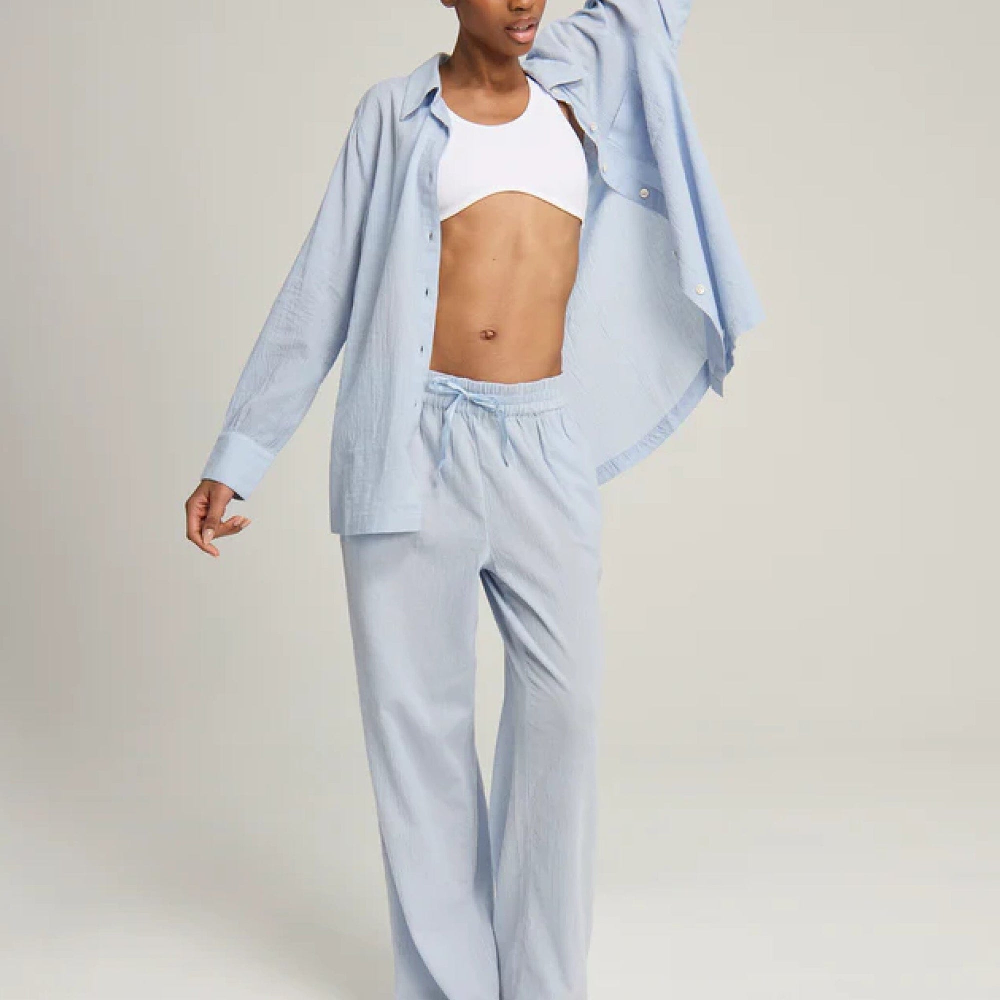 Relaxed fit long cotton pyjamas [Sky Blue] Sleep Nudea 