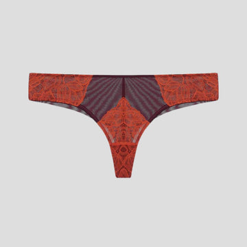 Rust lace & burgundy mesh tanga Bottoms Dora Larsen 