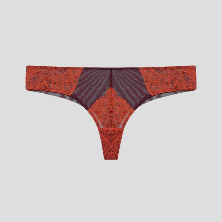 Rust lace & burgundy mesh tanga Bottoms Dora Larsen 