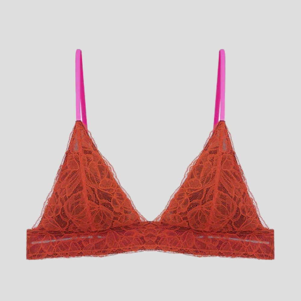 Rust lace & burgundy padded triangle Bras Dora Larsen 