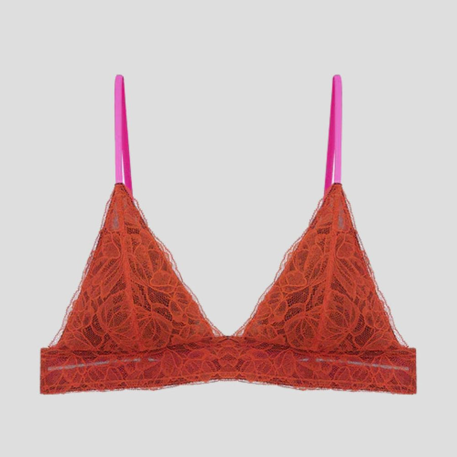 Rust lace & burgundy padded triangle Bras Dora Larsen 