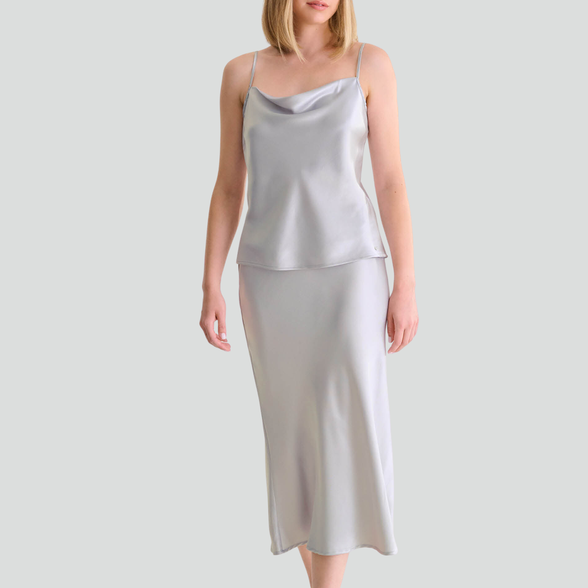 Satin midi skirt [Silver Shimmer]