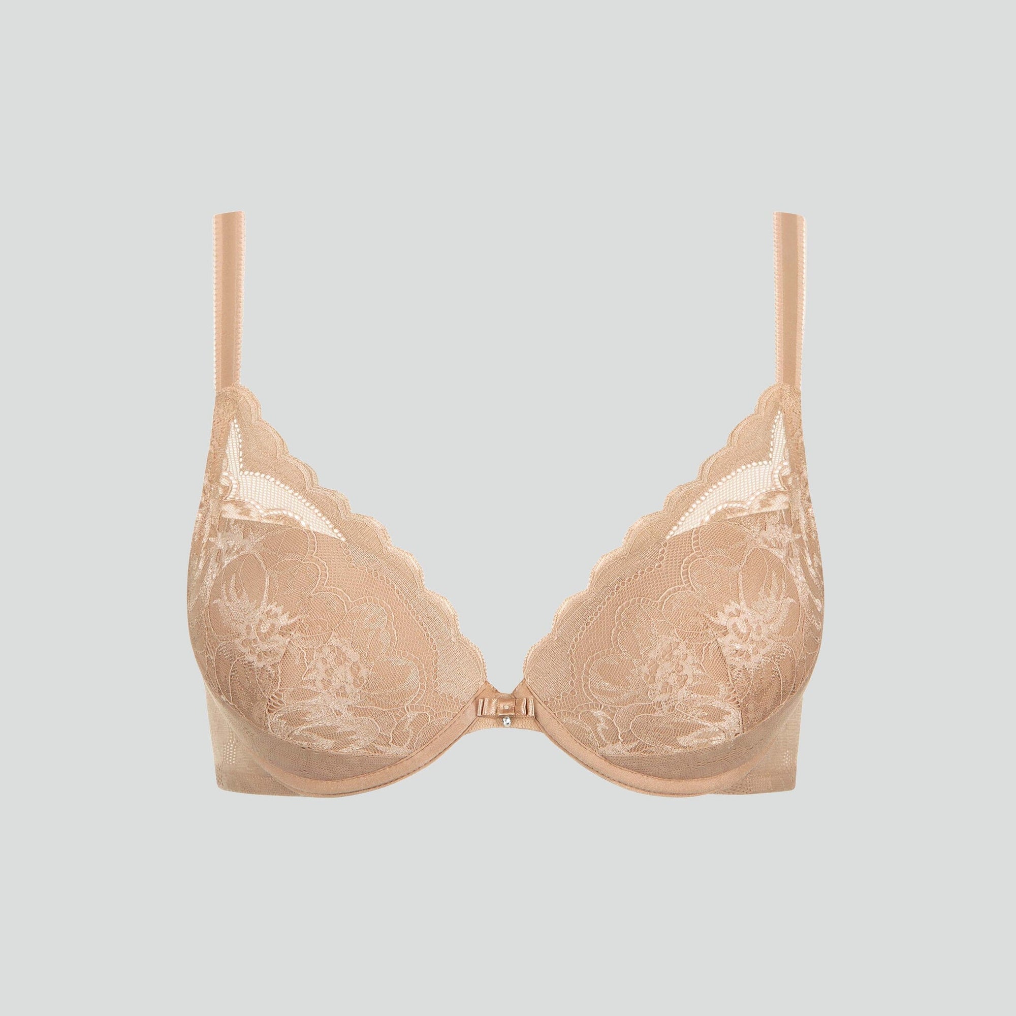 Scalloped edge high apex push up bra [Almond] Lisca 