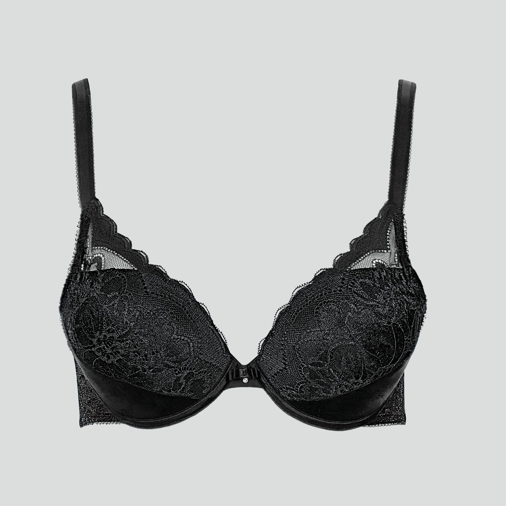 Scalloped edge high apex push up bra [Black] Lisca 