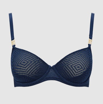 Aztec lace balconette bra [Navy] Bras Nudea 32B 