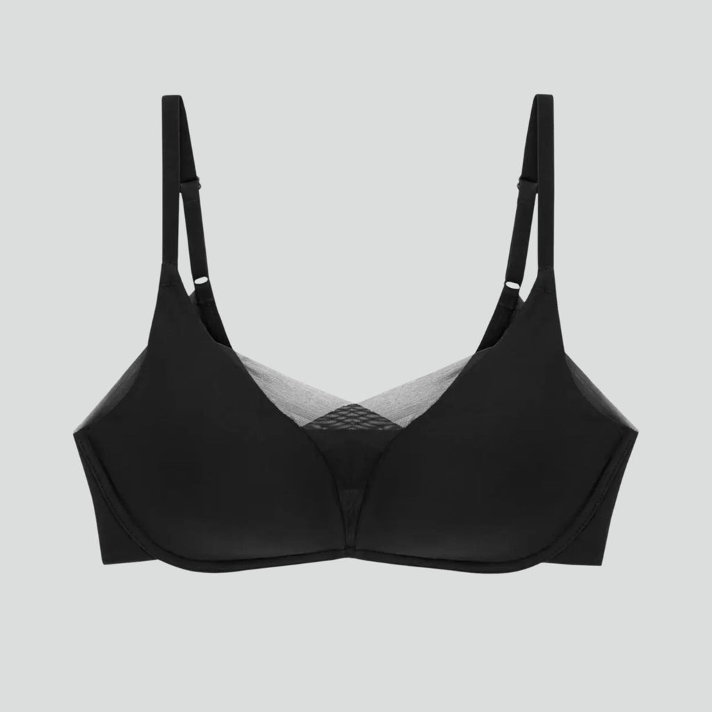 Seamless mesh overlay non-wired bra [Black] – The Pantry Underwear