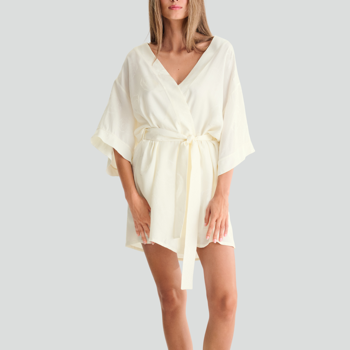 Short 3/4 sleeve robe [Ivory Poppy]