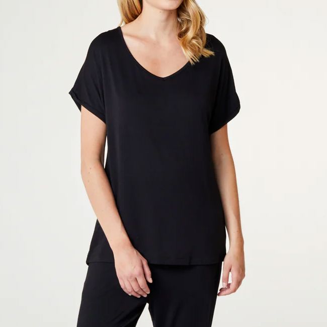 Short sleeve v-neck t-shirt [Black] Sleep CCDK 