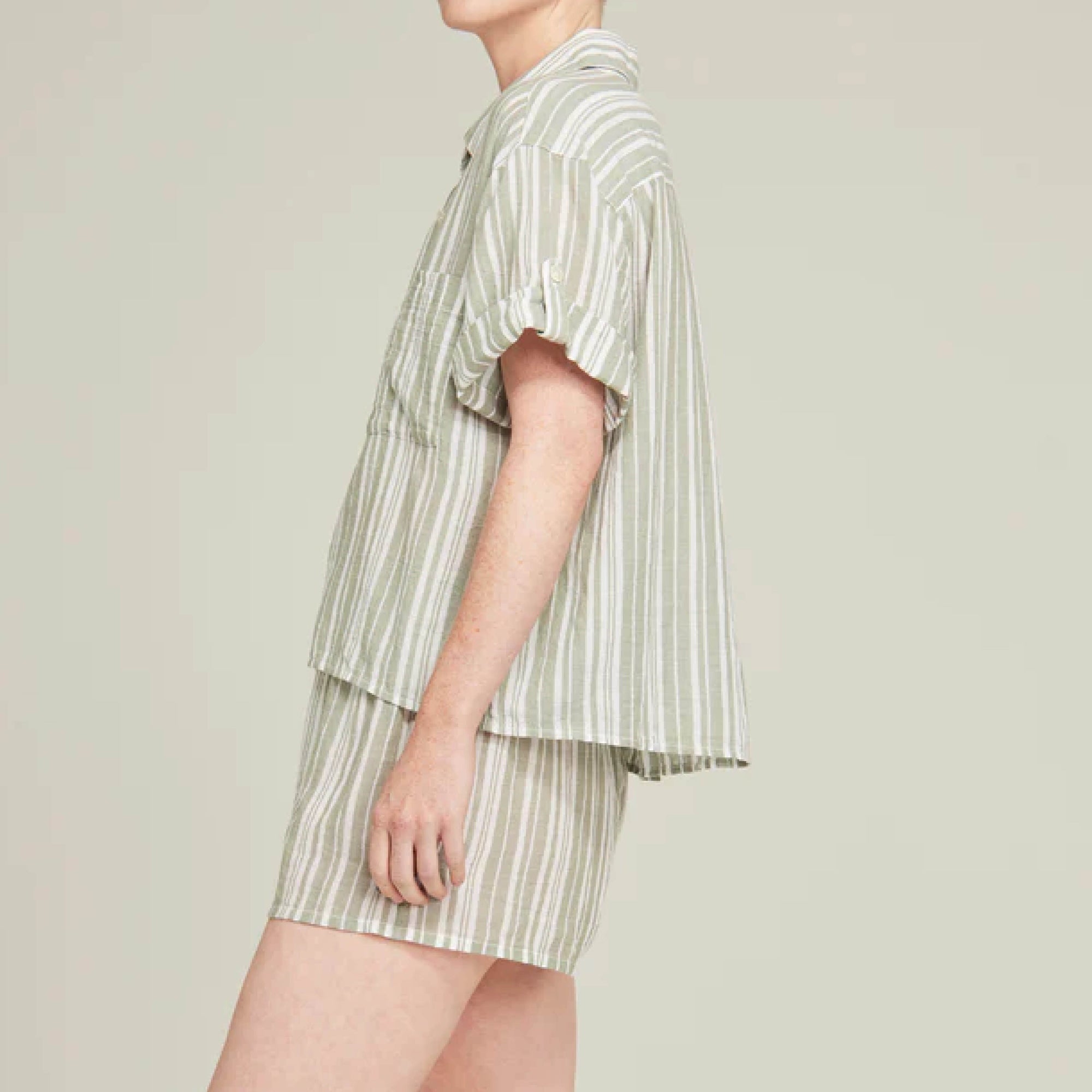 Short sleeve shirt & short set [Sage Stripe] Sleep Nudea 