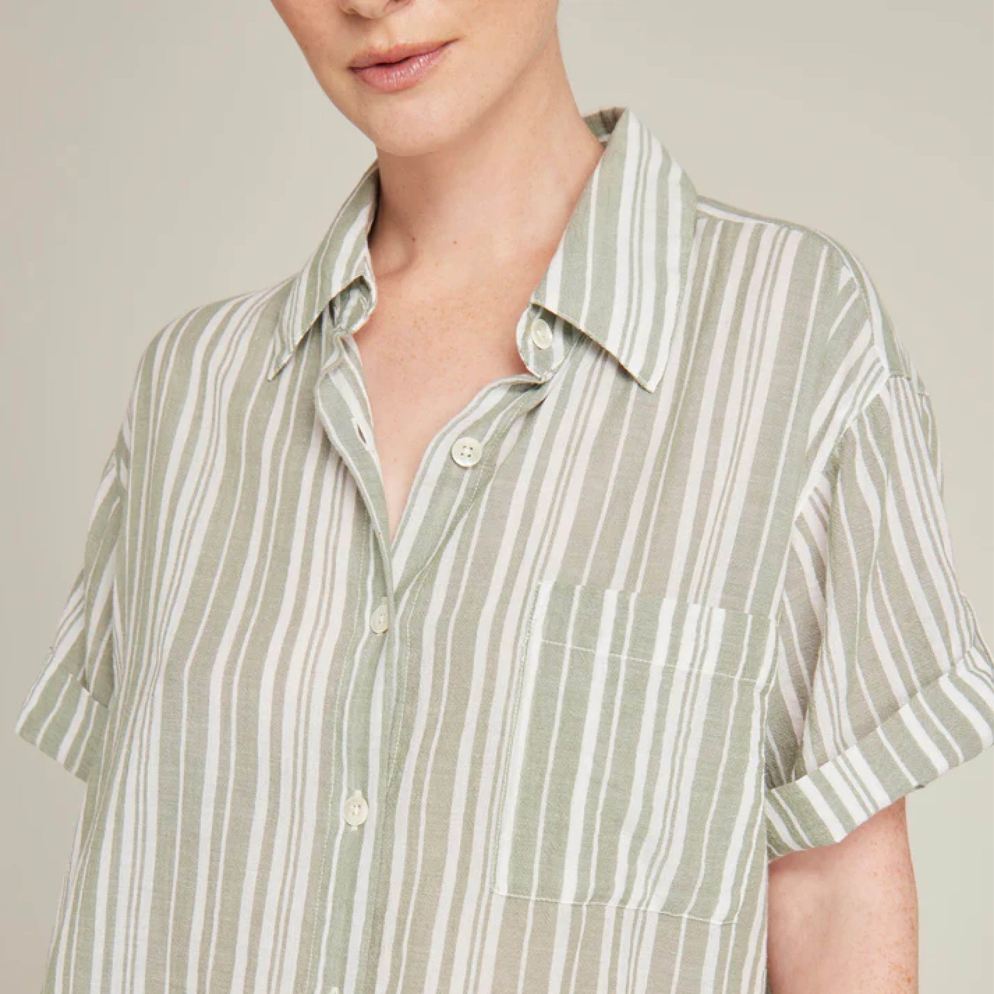 Short sleeve shirt & short set [Sage Stripe] Sleep Nudea 