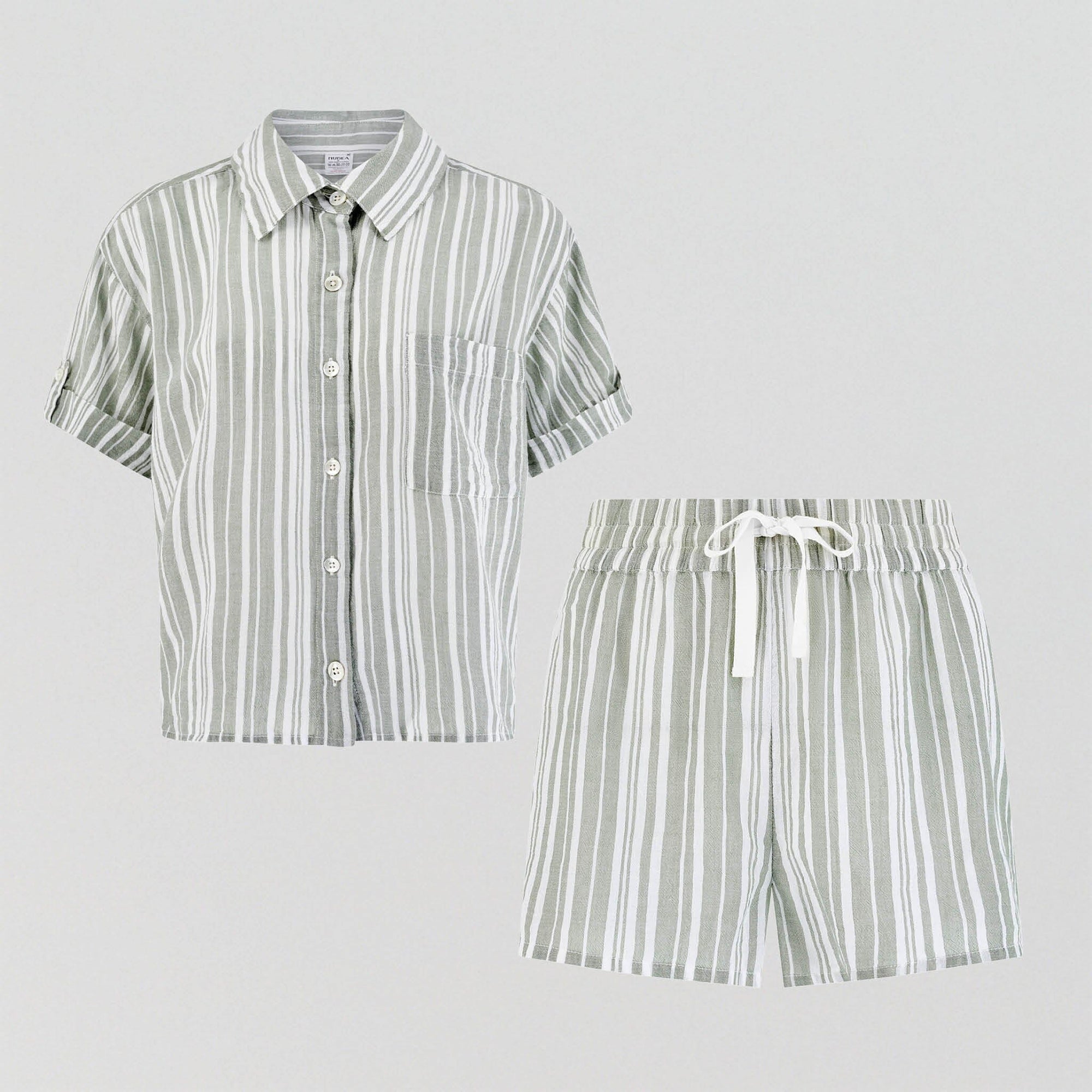 Short sleeve shirt & short set [Sage Stripe] Sleep Nudea XS 