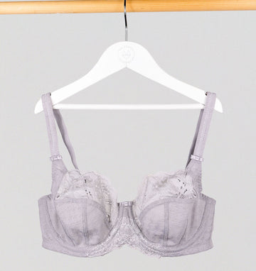 Houndstooth & floral lace balconette [Silver] Bras Panache 